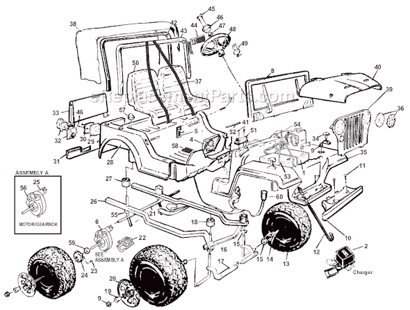 Page A Diagram and Parts List for 74560-9993 After 03-04-96 Power Wheels Ride-On Cars